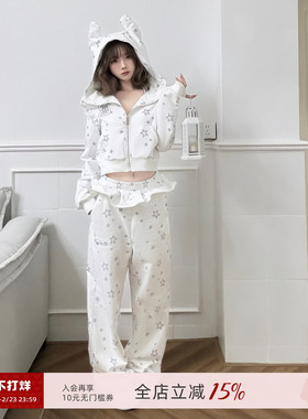 ECHOSTA 小飞袖假两件拉链套装星星可爱耳朵骷髅头小众春季套装