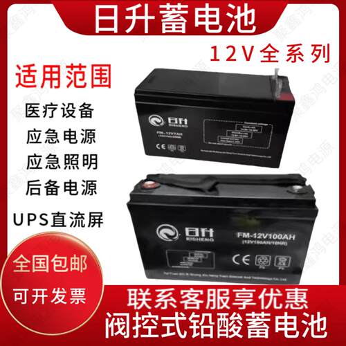 日升蓄电池FM-12v100AH65A24A20A12A9A7A5A2.3A1.3A门禁UPS卷帘门