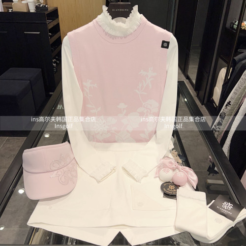 St andrews高尔夫圆领针织马甲背心木耳边长袖打底衫包臀A字裙女