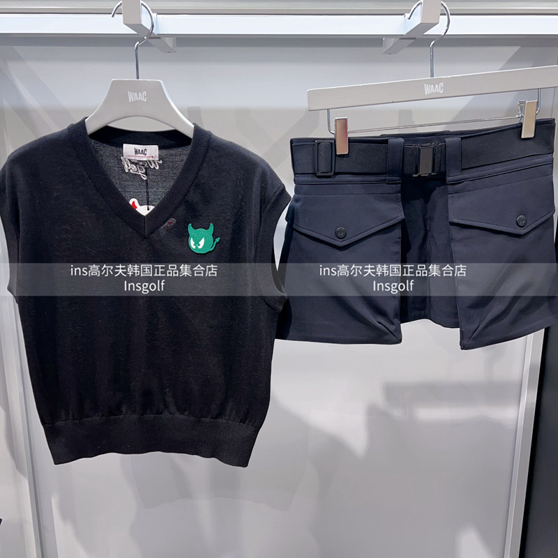 WAAC高尔夫女士球服套装V领无袖针织套头马甲背心上衣设计感短裙