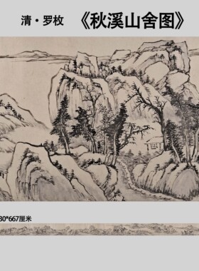 清罗枚秋溪山舍图卷仿古长卷山水国画纸本画心临摹高清微喷包邮
