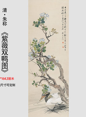 清 朱称 紫薇双鸭图 立轴动物画仿古字画高清微喷复制装饰画挂画