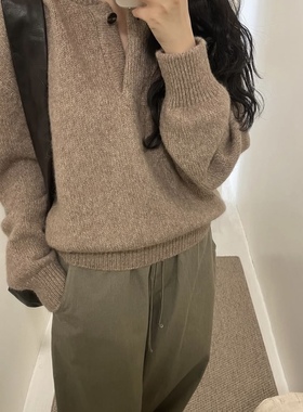 若若韩国正品代购直邮moia25秋冬亨利领羊驼针织毛衣套头女高级感