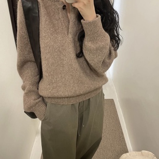 若若韩国正品代购直邮moia25秋冬亨利领羊驼针织毛衣套头女高级感