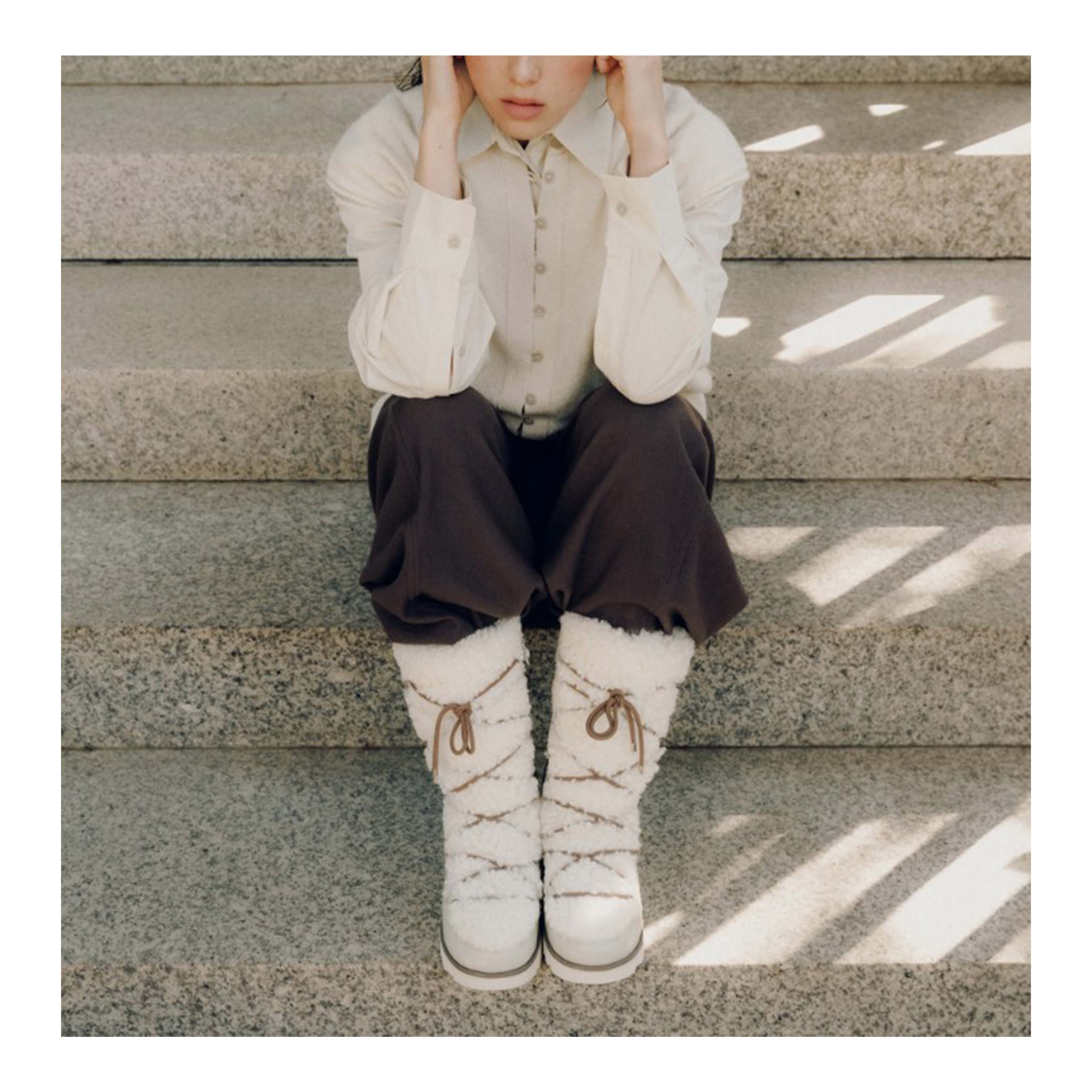 若若韩代正品直邮cueren25秋冬款蝴蝶结系带羊毛保暖雪地靴长筒