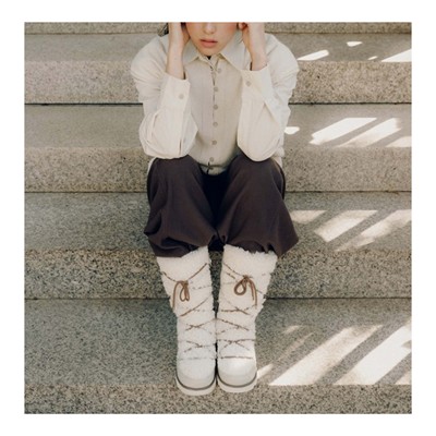 若若韩代正品直邮cueren25秋冬款蝴蝶结系带羊毛保暖雪地靴长筒