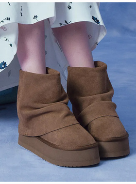 若若韩国正品代购rockfish25新款冬季保暖松糕底中筒\高筒雪地靴