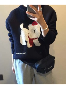 若若韩代正品直邮somewherebutter26新款可爱小狗针织衫套头卫衣