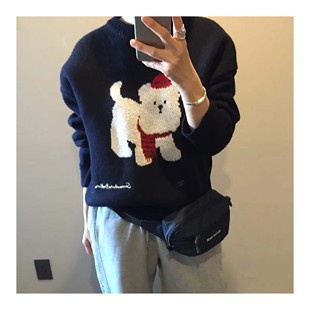 若若韩代正品直邮somewherebutter26新款可爱小狗针织衫套头卫衣