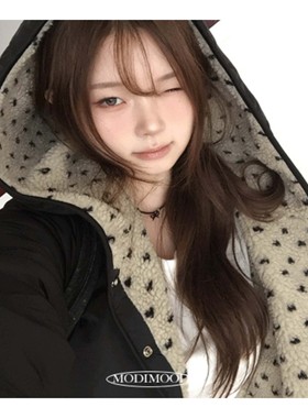 若若韩代正品直邮modimood复古爱心点点羊羔绒暖和外套棉服毛毛