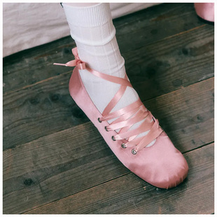 若若韩代正品直邮khiho鞋25新款缎面玛丽珍女鞋系带平底芭蕾单鞋