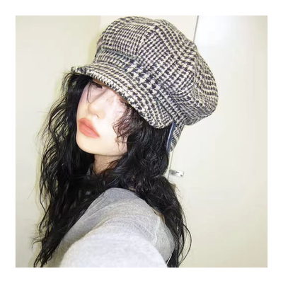 若若韩代正品直邮cerric自留推wool羊毛格纹可翻折贝雷帽鸭舌帽女