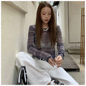 T恤 若若韩国正品 ins风 新款 半透格子长袖 直邮代购 diagonal25秋季