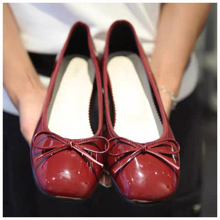 若若韩国正品直邮khiho鞋复古蝴蝶结亮面浅口单鞋时装鞋玛丽珍鞋