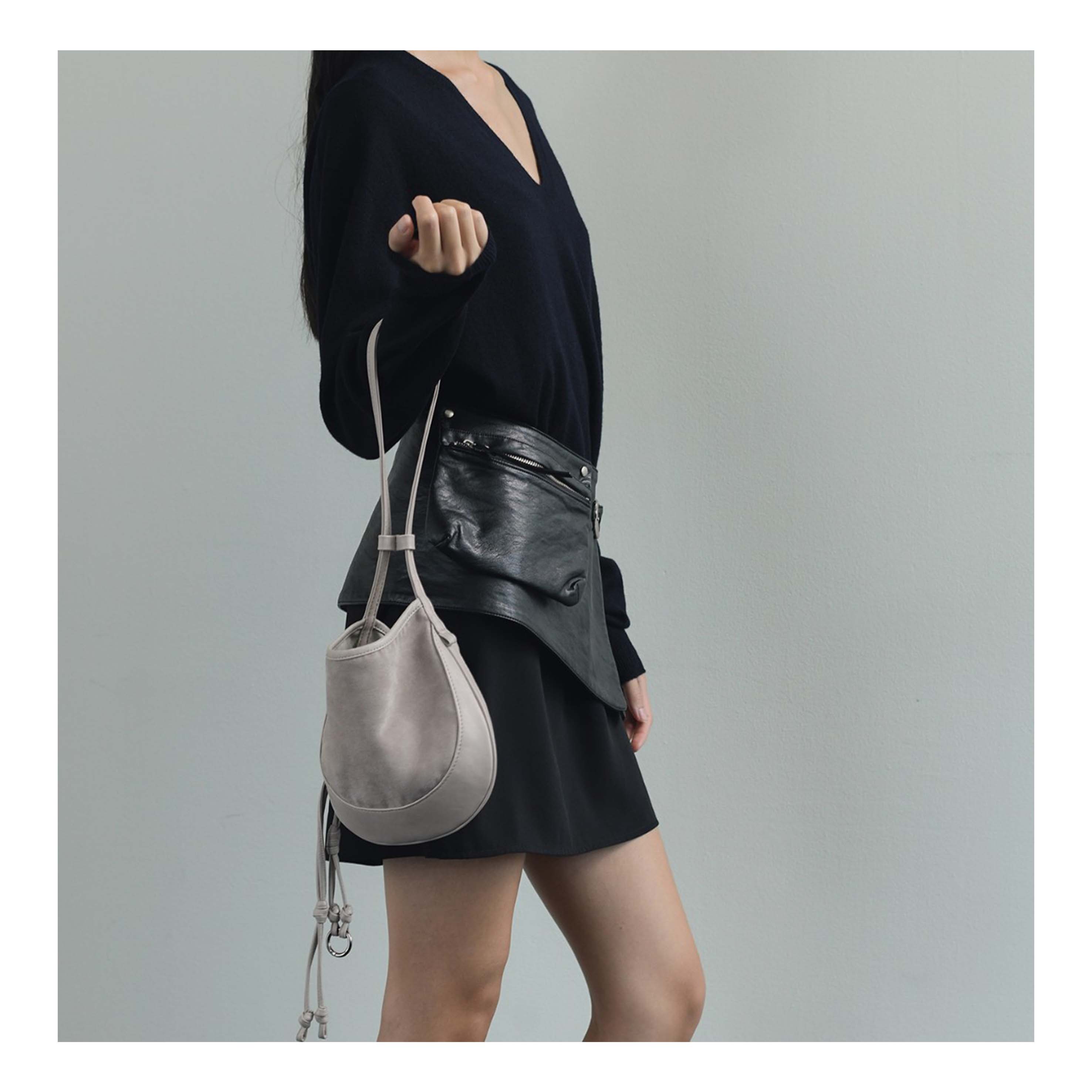 若若韩代正品直邮kwani秋冬新单肩包手提包拼接PU拼接仿麂皮小号