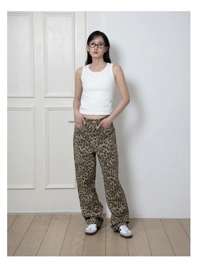 韩代正品直邮小众设计师品牌oafish豹纹休闲裤ins风时髦百搭长裤