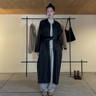 若若韩国正品代购直邮moia25秋冬涂层棉气质长款风衣外套女中长