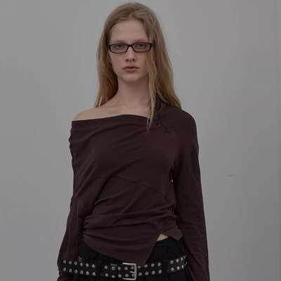 若若韩国正品代购直邮LCDC25秋冬系扣不规则长袖上衣打底内搭