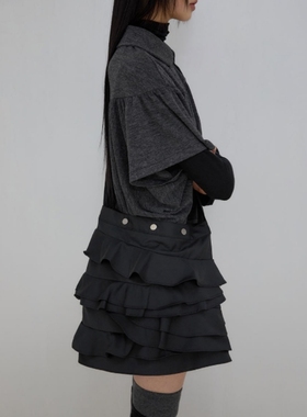 若若韩代正品直邮flareup设计师品牌纯色褶边大容量单肩斜挎包