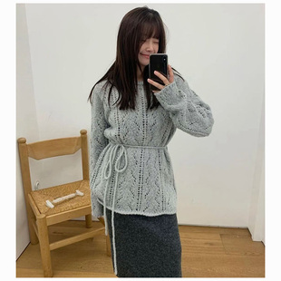 若若韩国正品代购atelier edition25秋冬新款中长款绑带针织毛衣