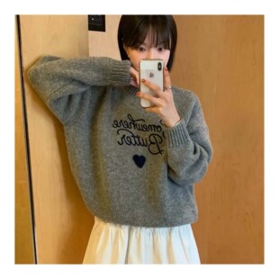 若若韩代正品直邮somewherebutter设计师品牌刺绣爱心羊毛针织衫