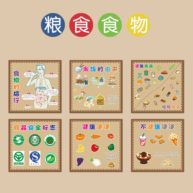 幼儿园粮食食物主图墙环创装饰米饭的由来健康与垃圾食品安全标志