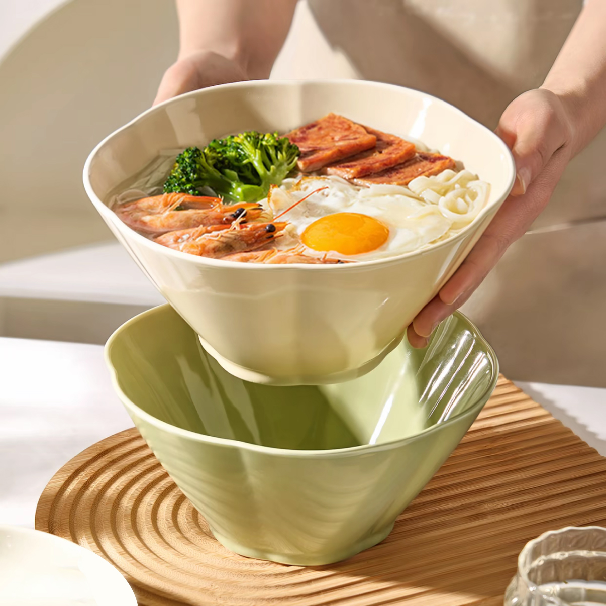 陶瓷碗家用斗笠碗饭碗奶油风高颜值精致餐具个人专用大容量拉面碗