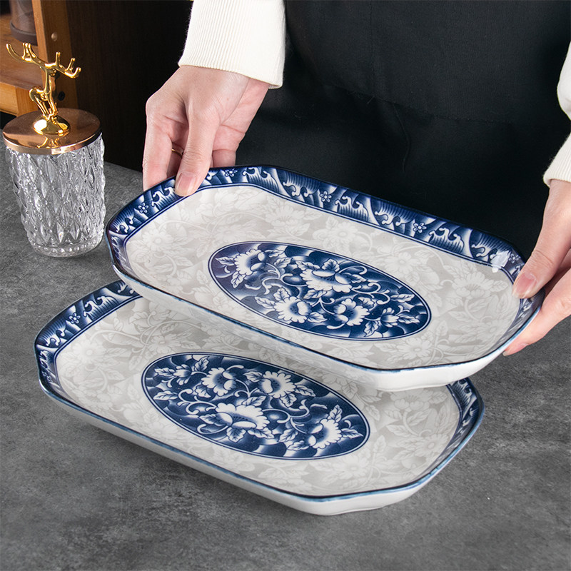 陶瓷鱼盘家用蒸鱼盘子中式釉下彩蒸烤长方形鱼盘酒店大号碟子家用,餐饮具,盘,淘宝优惠券,粉丝福利购,淘宝优惠卷