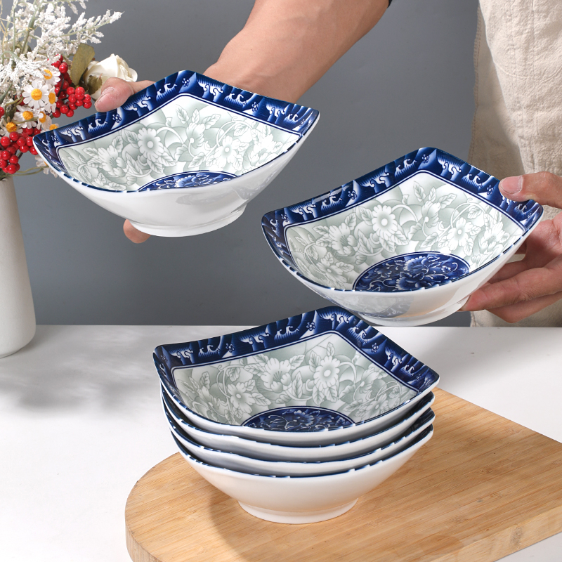 青花瓷8英寸翘脚碗四角盘子