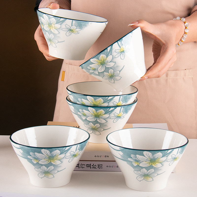 5寸陶瓷日式水仙花釉下彩米饭碗