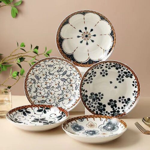 【拍一发六19.9】8英寸盘子菜盘家用釉下彩藤蔓复古陶瓷餐具深盘
