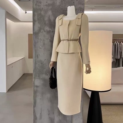 2025秋冬亲韩国东大门法式气质名媛蝴蝶结羊毛外套半身裙两件套装