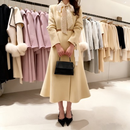 2025秋冬韩国东大门气质名媛高级感小香风羊毛呢外套鱼尾裙大衣长