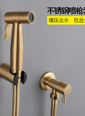 SUS304喷枪妇洗器马桶套装伴侣增压喷头枪灰色拉丝金色角阀
