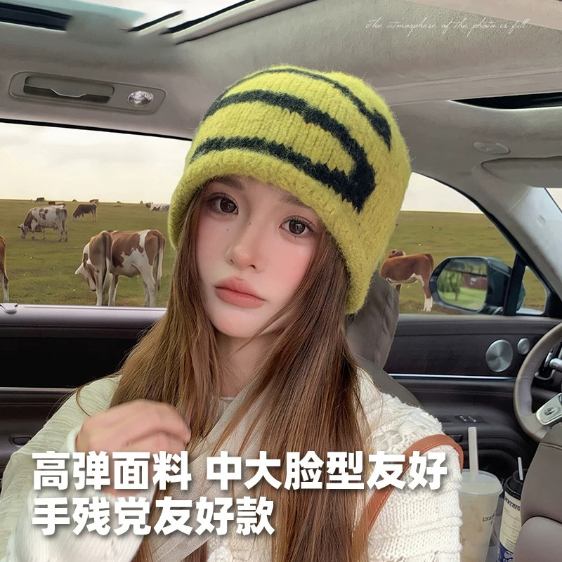 韩系秋冬女保暖显脸小针织帽