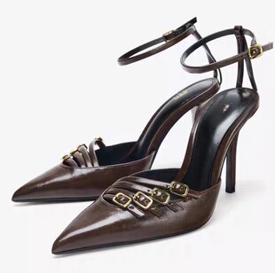 西班牙Z家 2025年秋季款时尚百搭尖头搭扣饰高跟鞋女细跟包头凉鞋