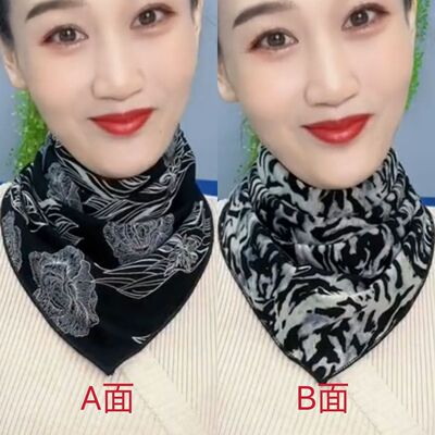 【三角巾澳绒棉双面双花】护颈保暖三角围巾带扣百搭围脖一个顶两