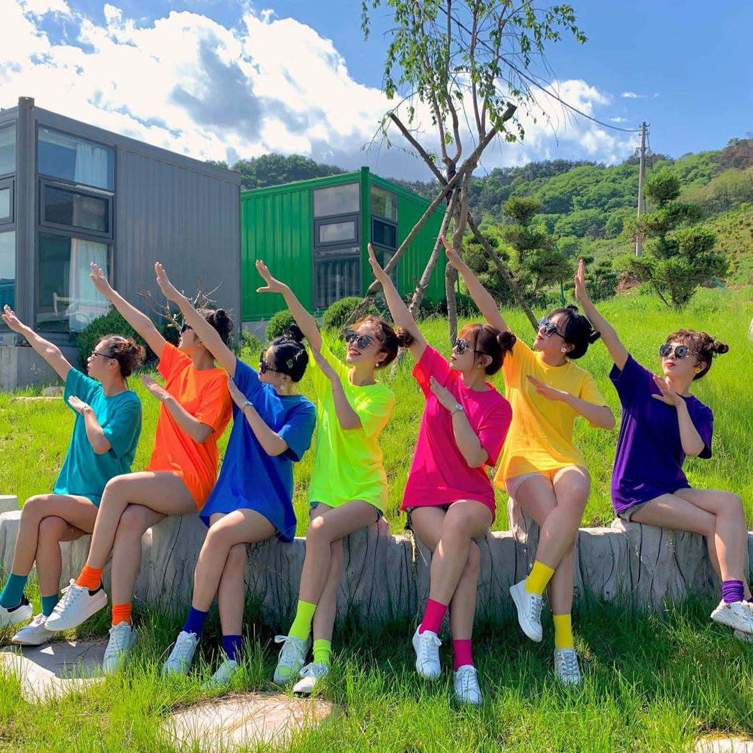 闺蜜姐妹装学生t恤纯棉纯色夏宽松彩色圆领DIY班服糖果色亲子短袖
