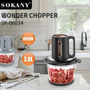 跨境SOKANY06034绞肉机家用3L玻璃碗切菜肉馅机搅拌料理机06034