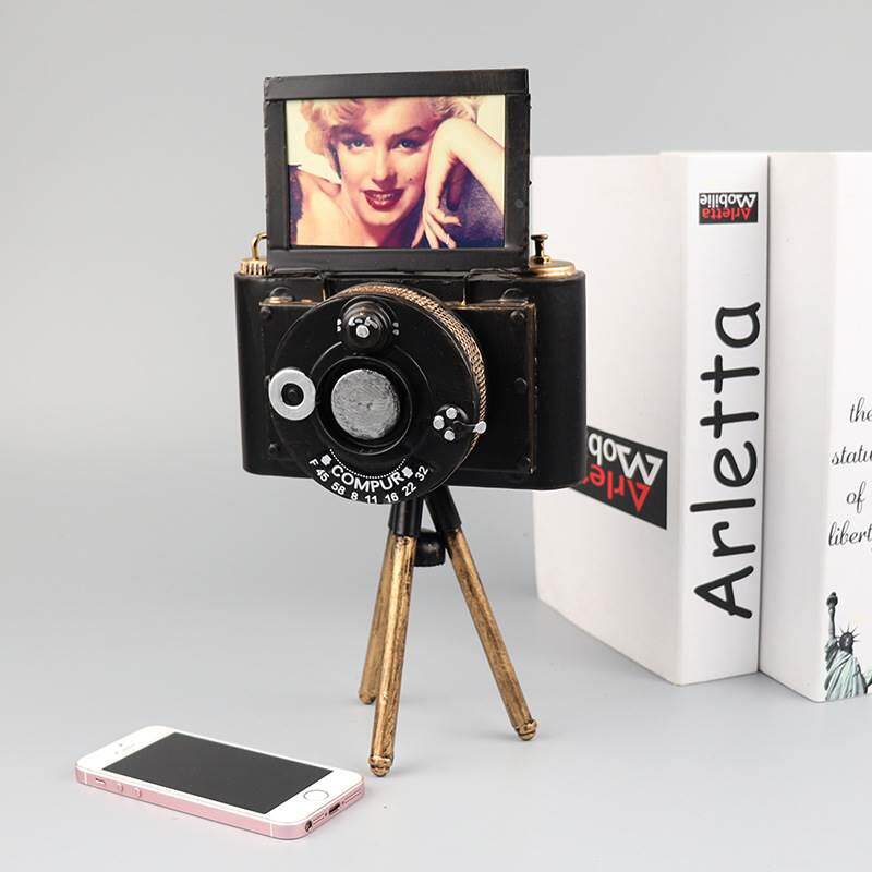 复古老式支架相机模型铁皮怀旧工艺品客厅酒吧橱窗拍摄影道具摆件