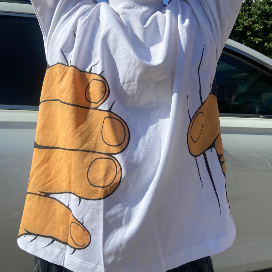 CLFC休闲创意创意拿捏手抓纯棉宽松小领口长袖短袖T恤潮牌宽松TEE