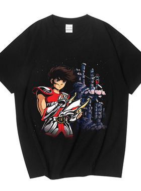 CLFC 怀旧日漫 圣斗士星矢 经典动漫纯棉做旧水洗复古长袖短袖T恤