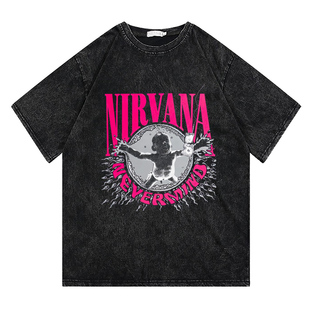 涅槃乐队NIRVANA专辑RIPPLE OVERLAY纪念重磅高街嘻哈短袖T恤长袖