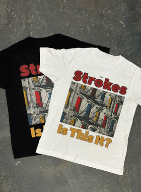 CLFC  摇滚The Strokes鼓击乐队直喷T恤纯棉短袖宽松做旧重磅嘻哈