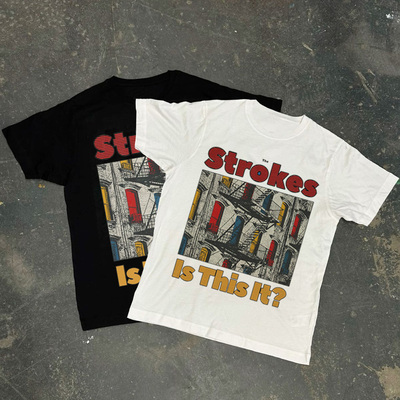 CLFC  摇滚The Strokes鼓击乐队直喷T恤纯棉短袖宽松做旧重磅嘻哈