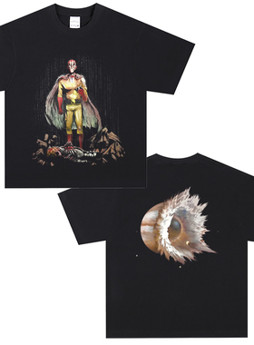 CLFC一拳超人光头埼玉认真打喷嚏T shrit双面复古做旧长袖短袖T恤