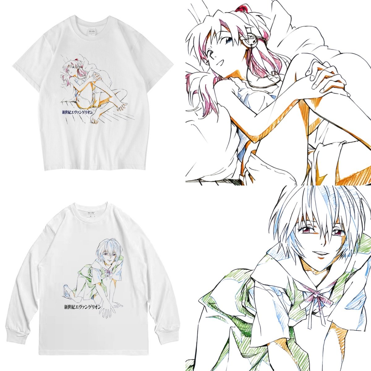 CLFC EVA福音战士绫波丽 明日香动漫潮原画白色t恤短袖tee长袖T恤