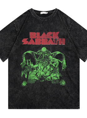水洗做旧黑色安息日重金属摇滚男女BLACK SABBATH短袖T恤长袖同款