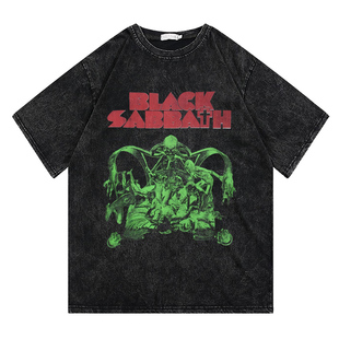 同款 T恤长袖 SABBATH短袖 水洗做旧黑色安息日重金属摇滚男女BLACK