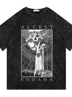 法国ALCEST KODAMA黑金属乐队Shoegaze纯棉水洗黑色做旧短袖T恤潮
